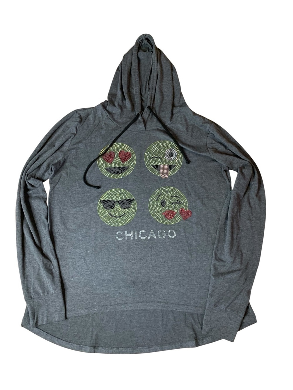 2B HOT Chicago Grey Rhinestone Emoji Hoodie - Size XL